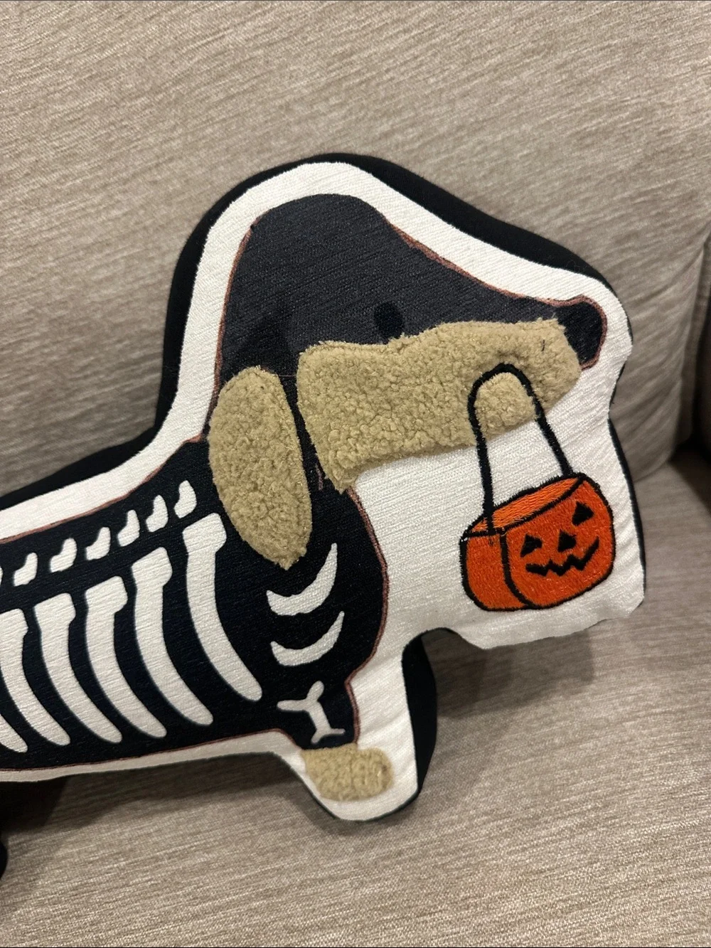 NWT Hallows Eve Skeleton Dachshund Halloween Throw Pillow Wiener Dog